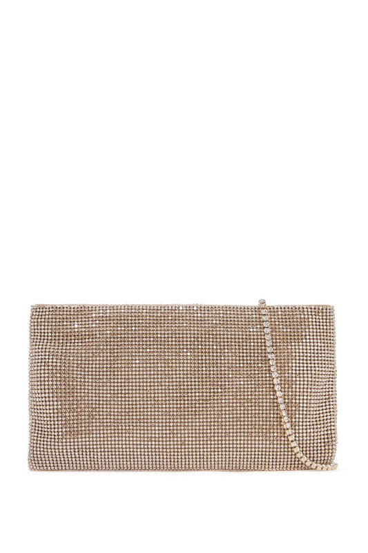 Benedetta Bruzziches Compact Rectangular Bag In Light Gold Rhinestones With Elegant And Sophisticated Chain