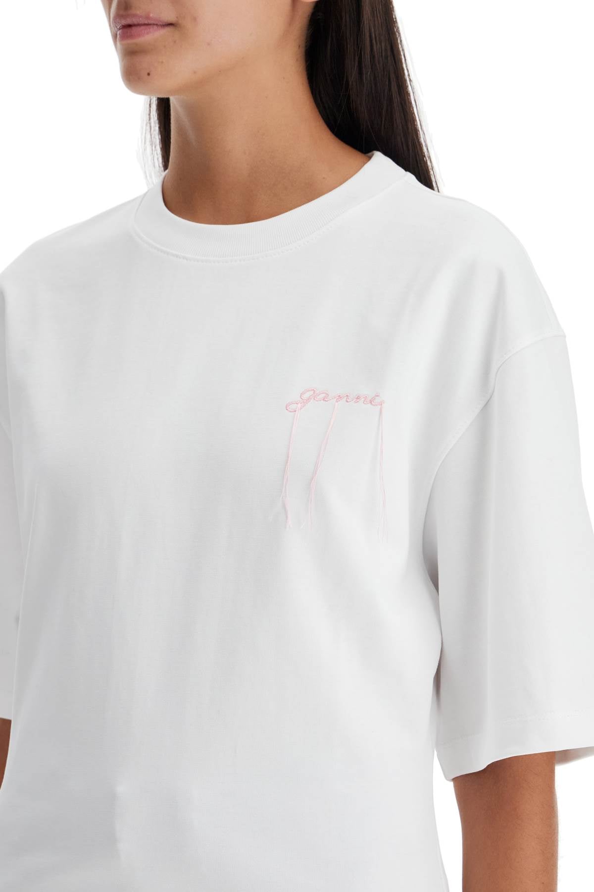 Ganni T-Shirt With Frayed Embroidery