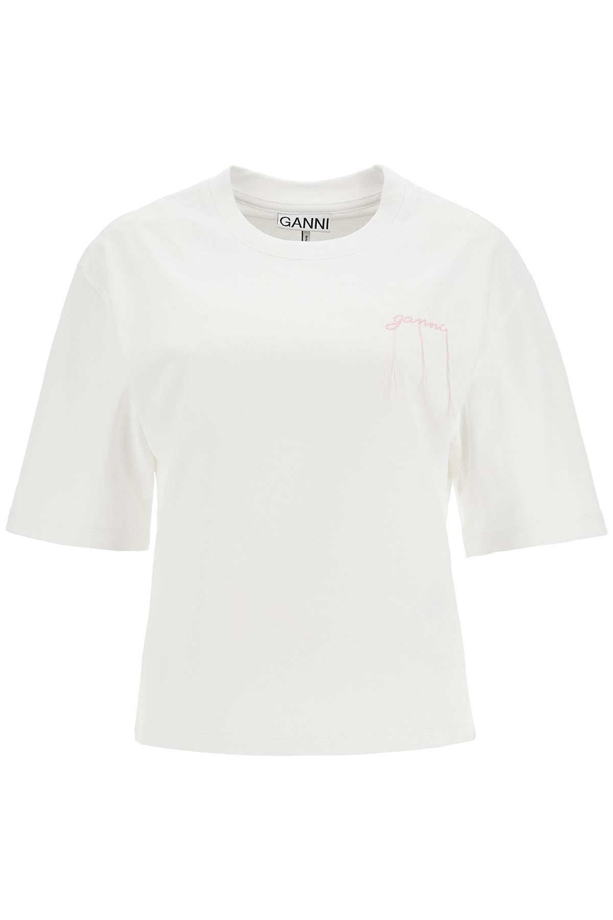 Ganni T-Shirt With Frayed Embroidery