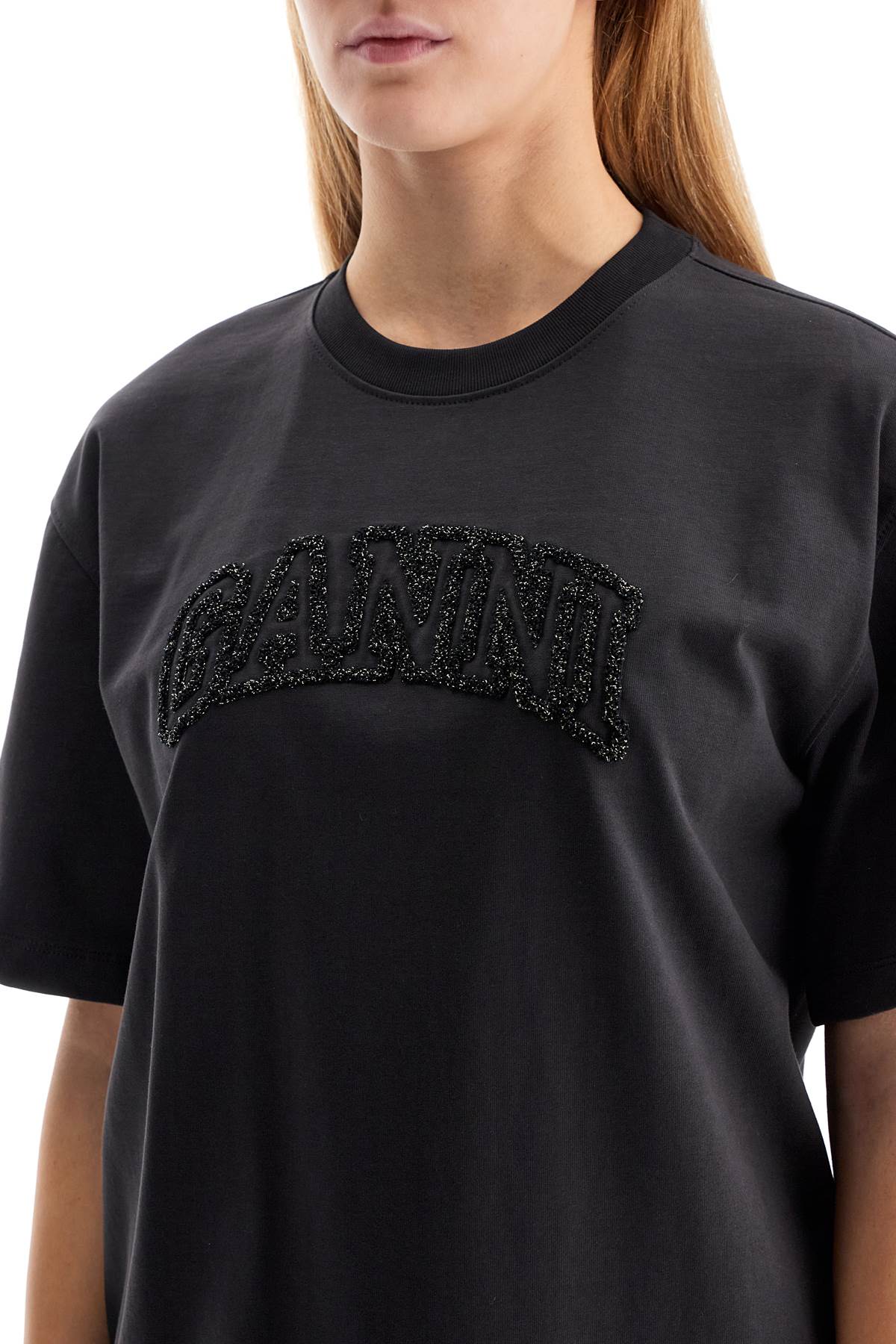 Ganni Loose T-Shirt With Lurex Logo