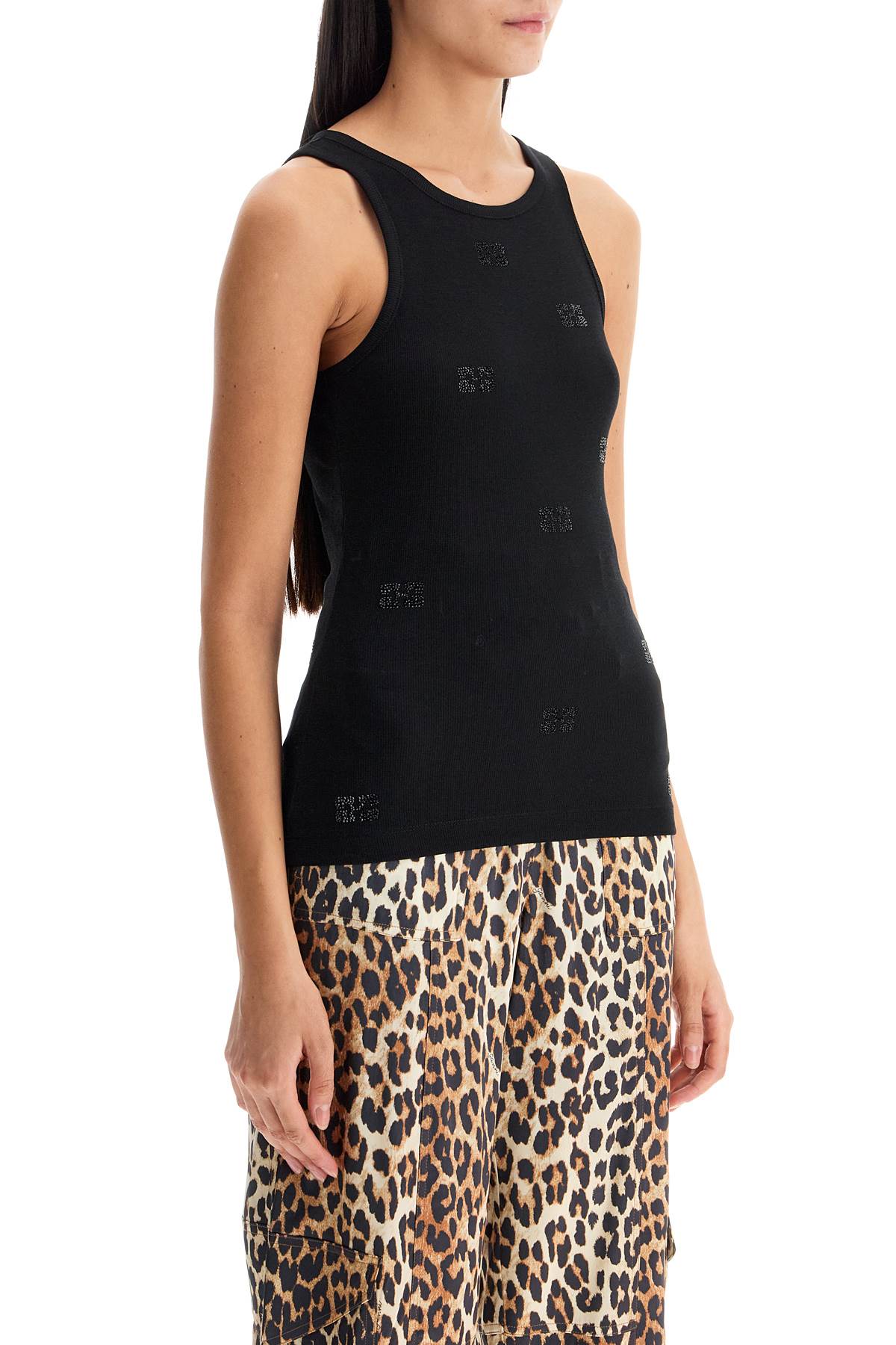 Ganni Tank Top With Rhinestone Logo