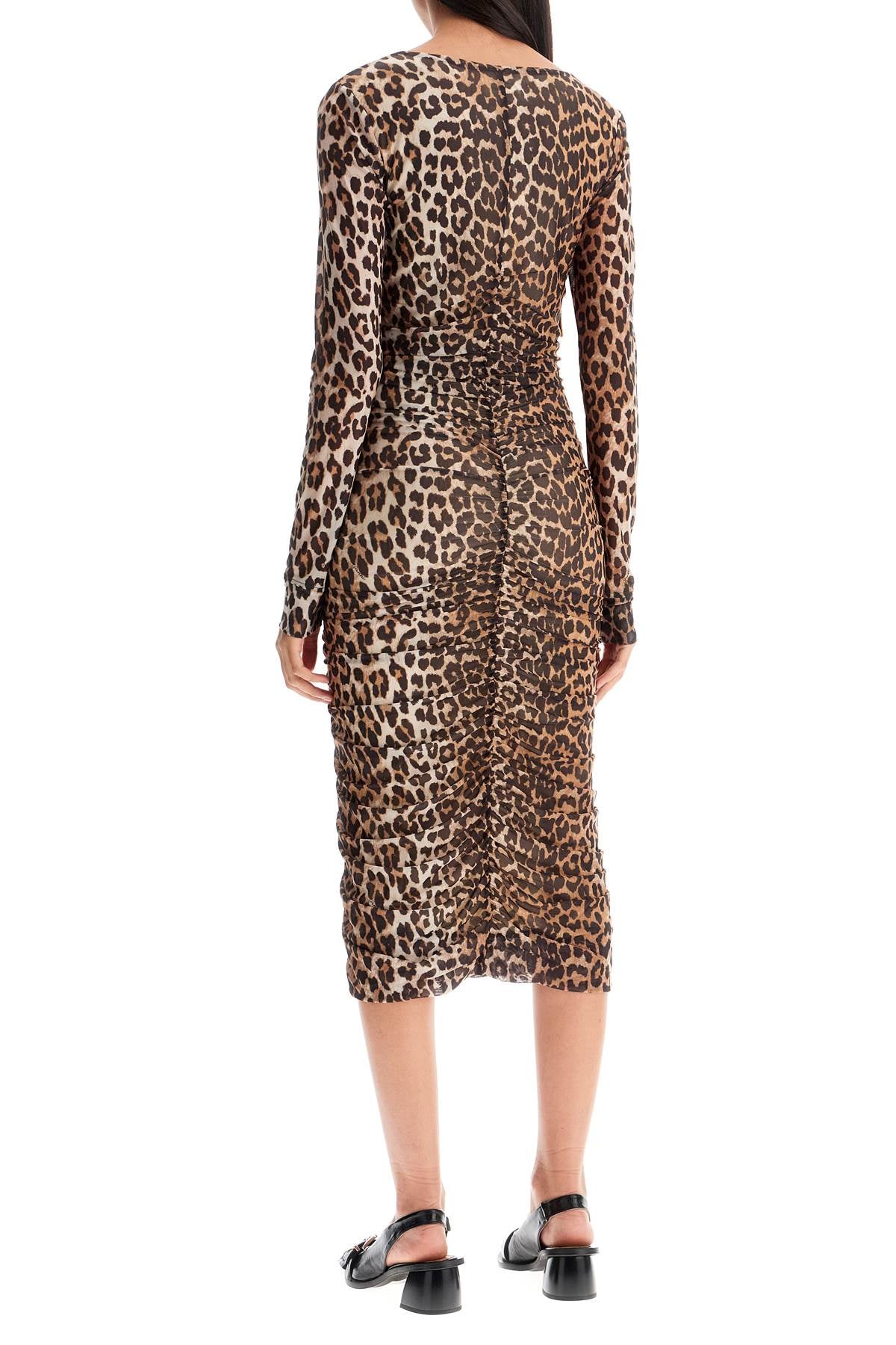 Ganni Animal Print Midi Dress In Mesh