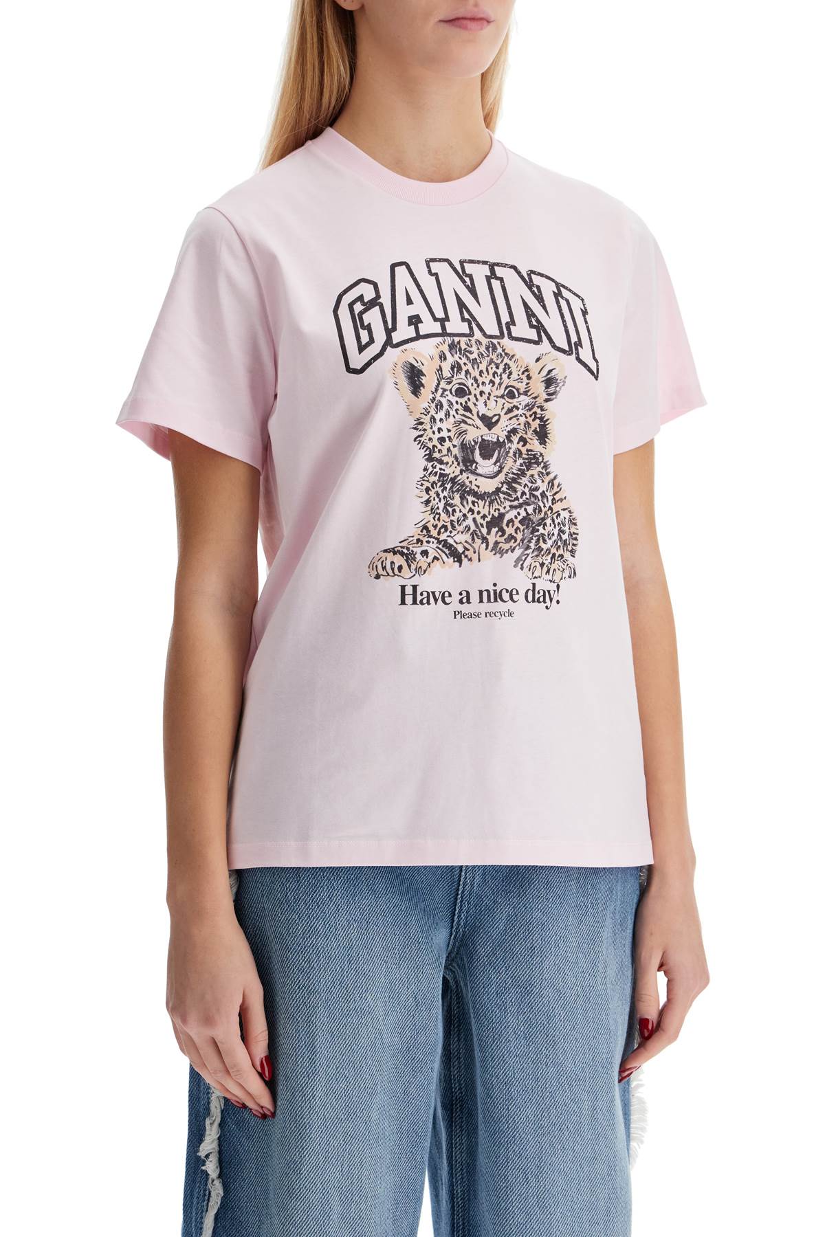 Ganni Leopard Print T-Shirt With