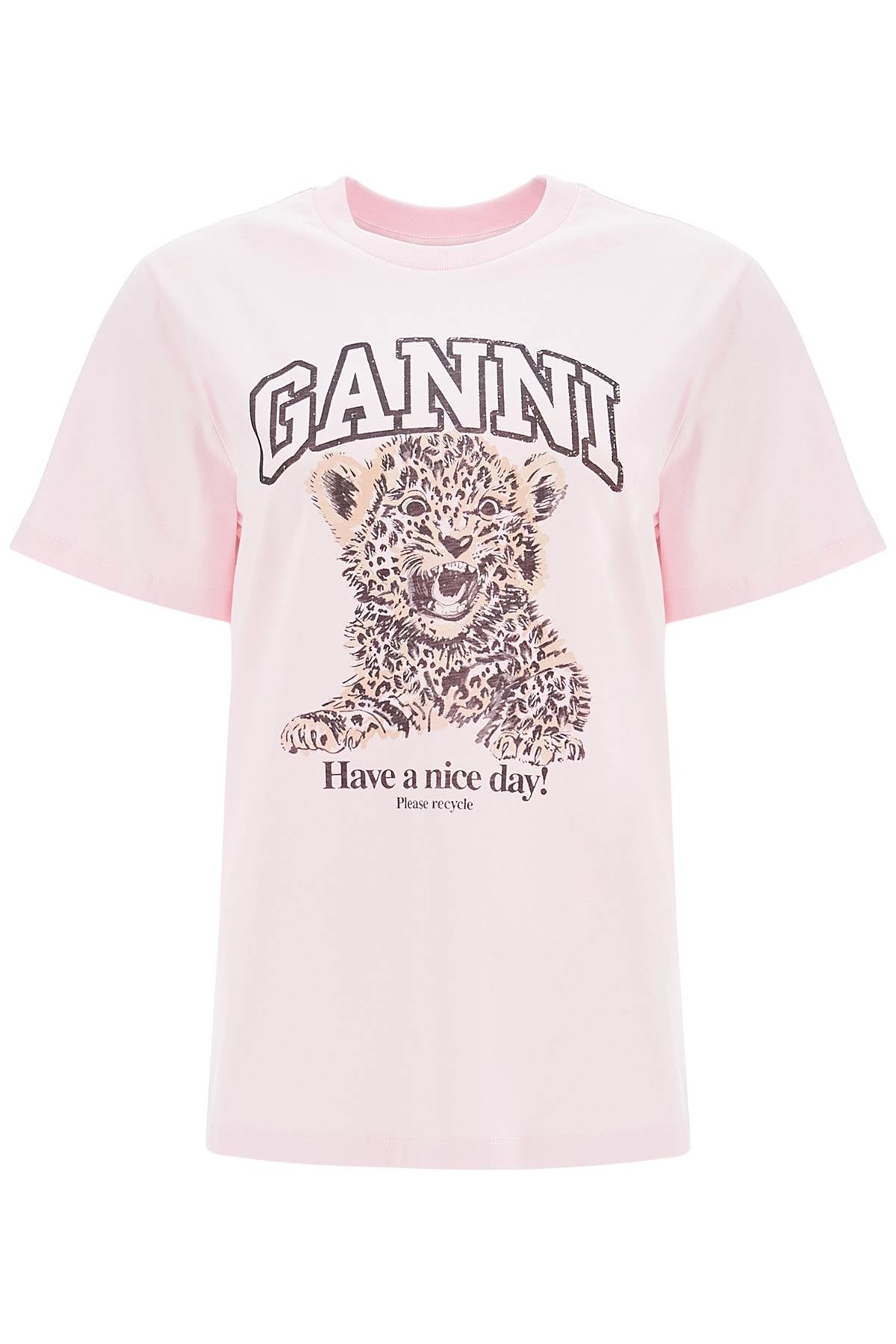 Ganni Leopard Print T-Shirt With