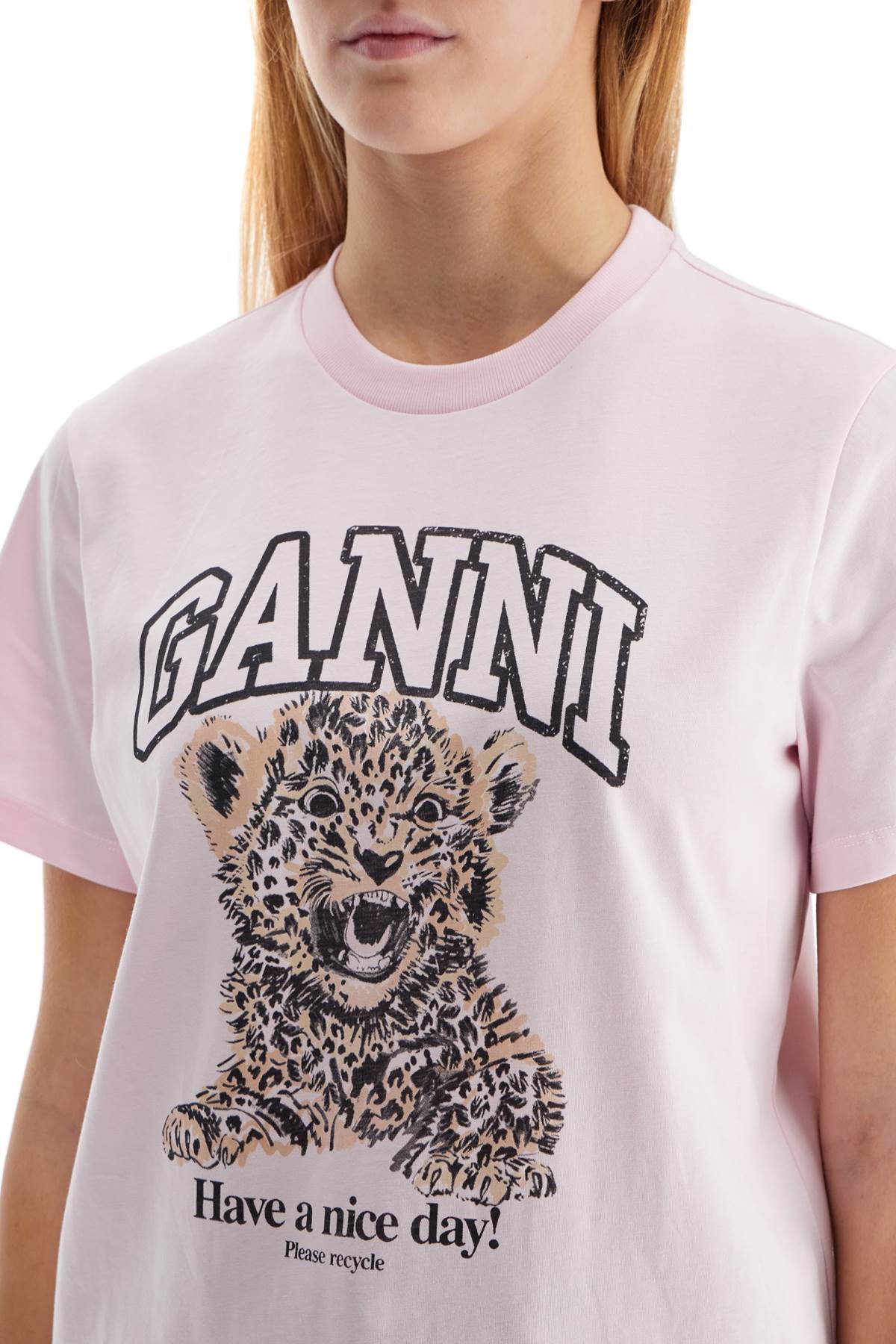 Ganni Leopard Print T-Shirt With