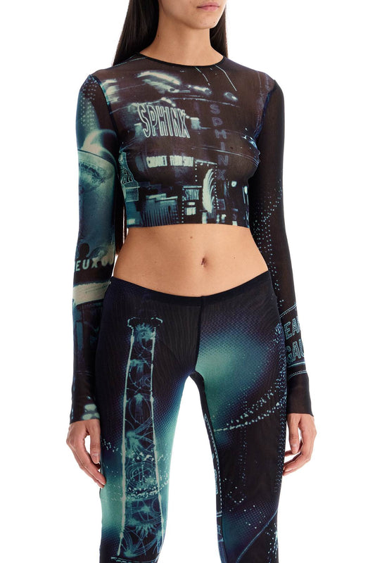 Jean Paul Gaultier Pigalle Printed Tulle Crop Top With