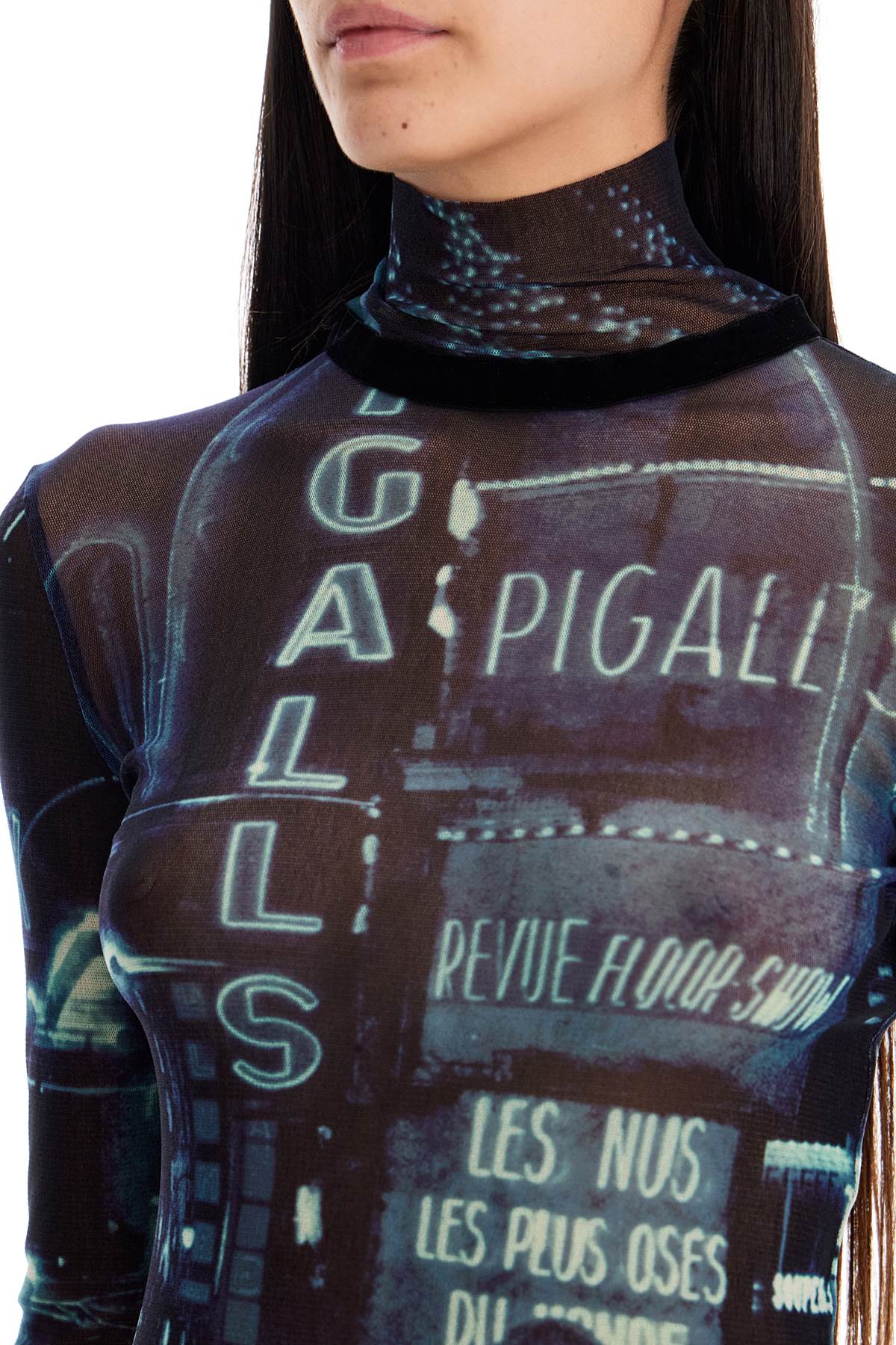 Jean Paul Gaultier Pigalle Print Tulle Top With