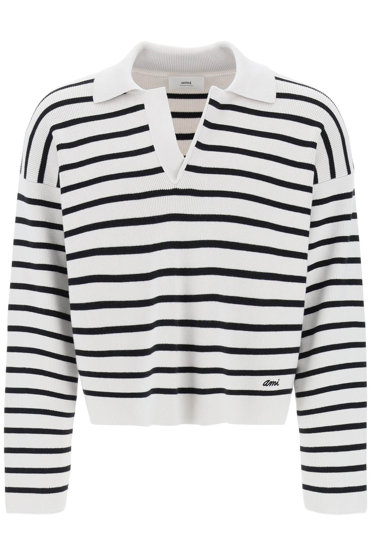 Ami Alexandre Matiussi Striped V-Neck Magic Pullover Sweater.