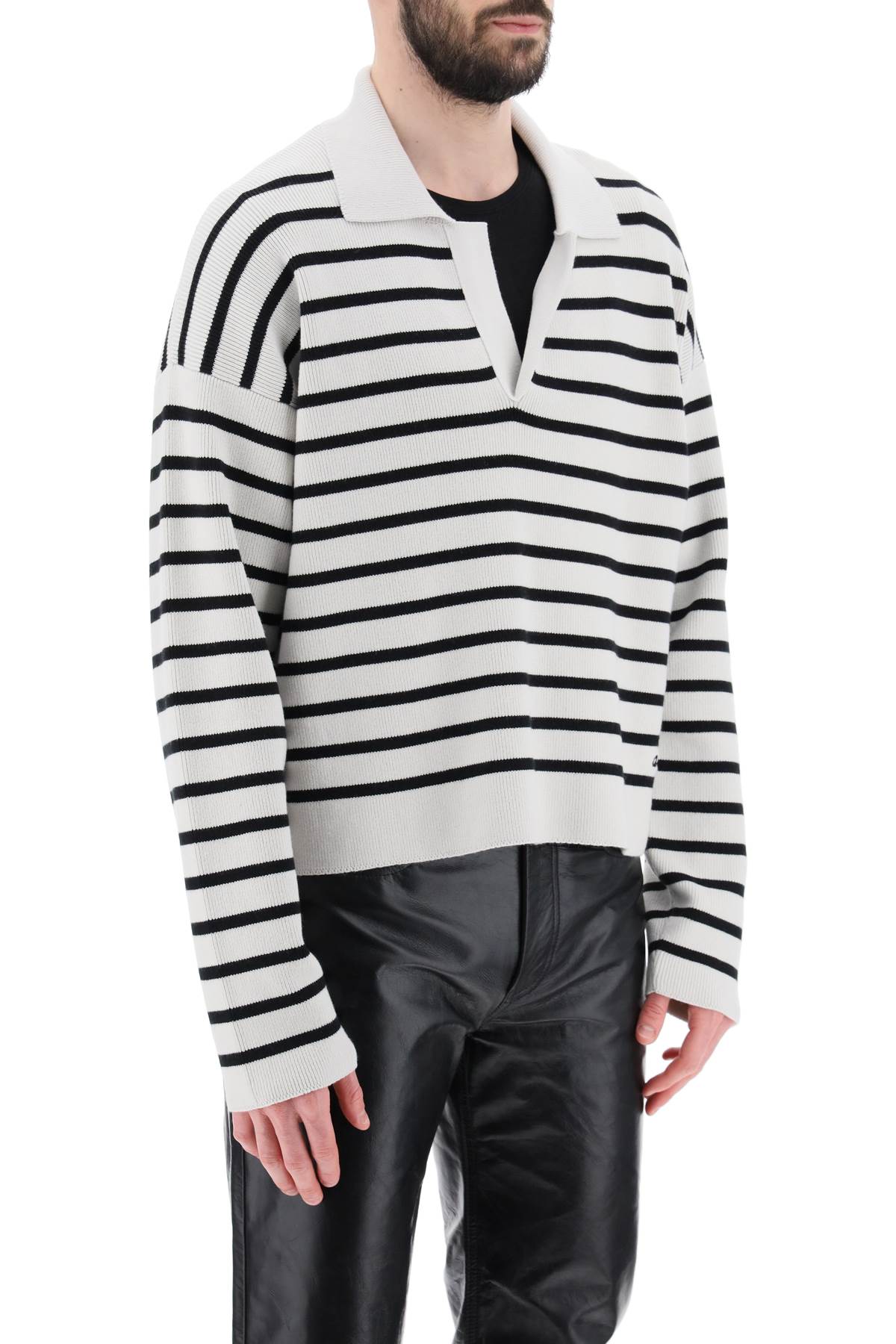 Ami Alexandre Matiussi Striped V-Neck Magic Pullover Sweater.