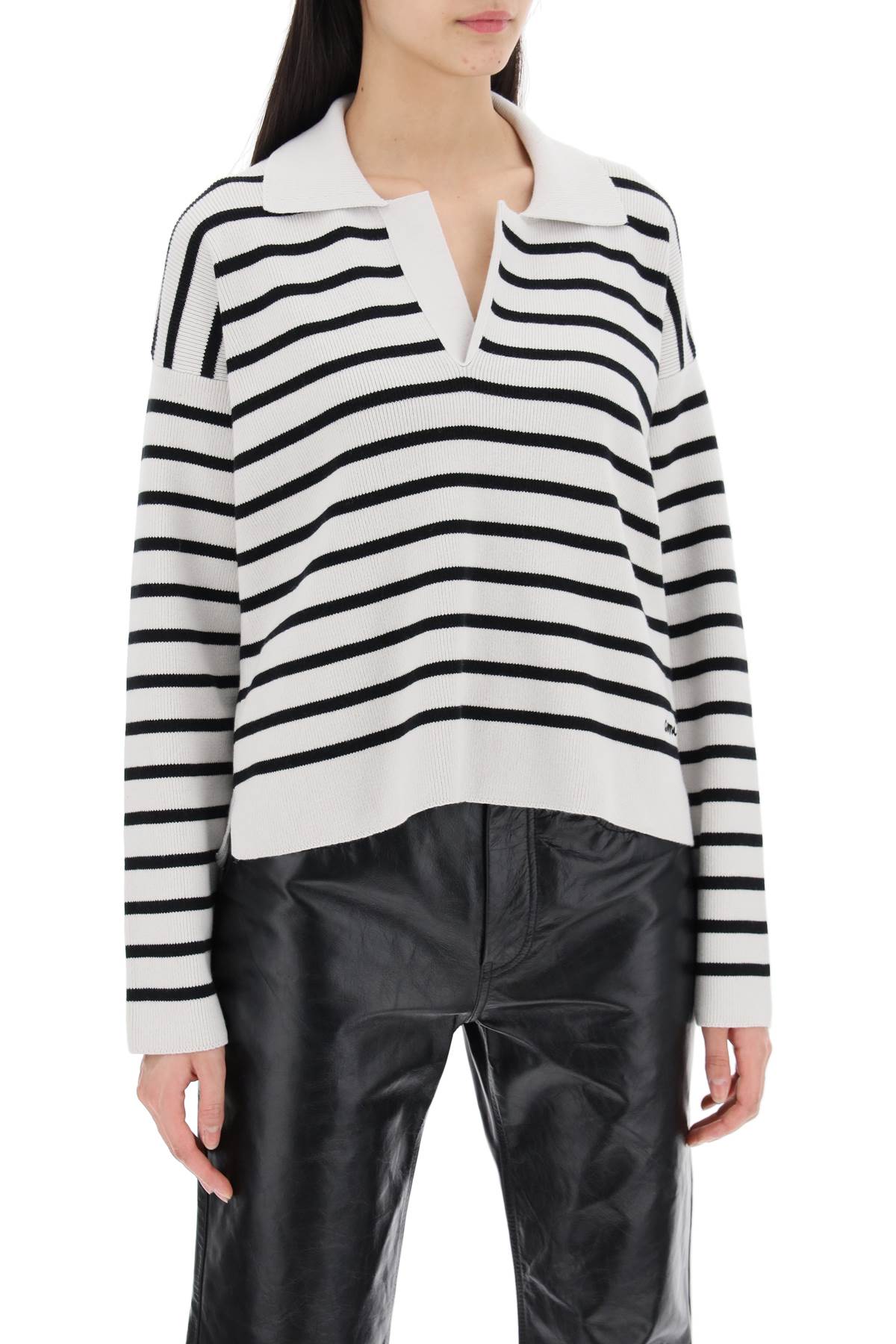 Ami Alexandre Matiussi Striped V-Neck Magic Pullover Sweater.