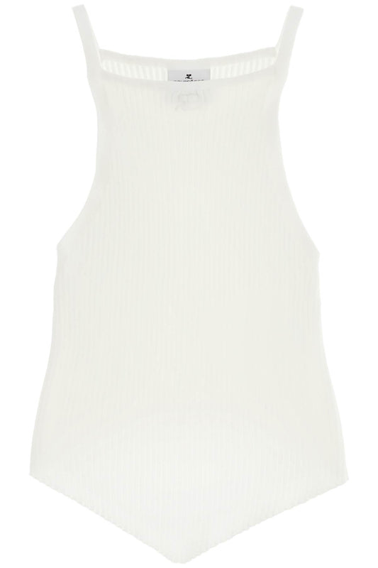 Courreges Ribbed Knit Tank Top With Pointed Hem