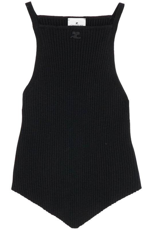 Courreges Ribbed Knit Tank Top With Pointed Hem