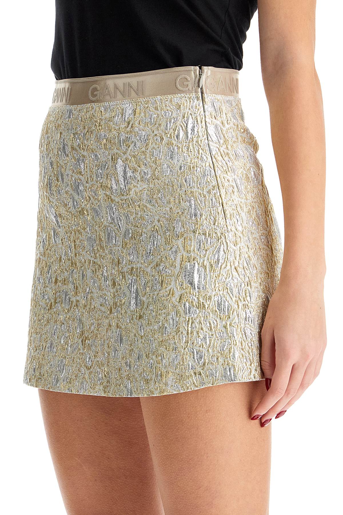 Ganni Metallic Cloqu Mini Skirt