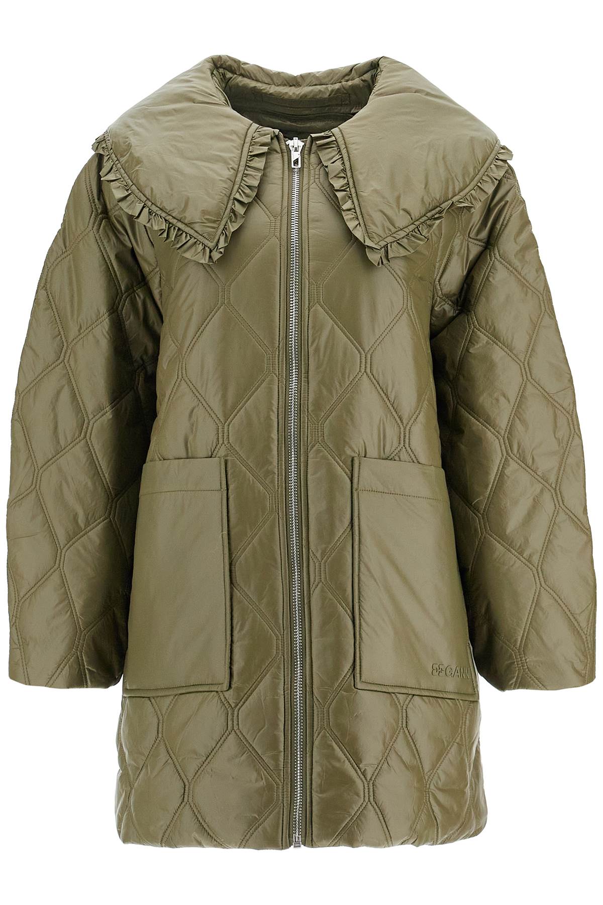 Ganni Lightweight Down Jacket With Oversized Collar