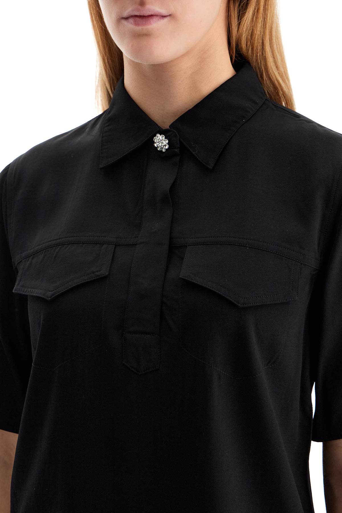 Ganni Short-Sleeved Twill Blouse For