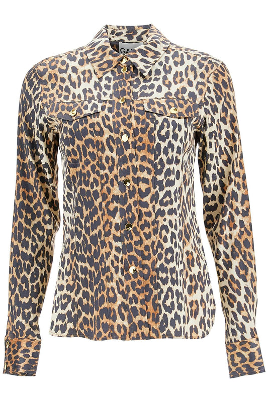 Ganni Leopard Print Satin Shirt