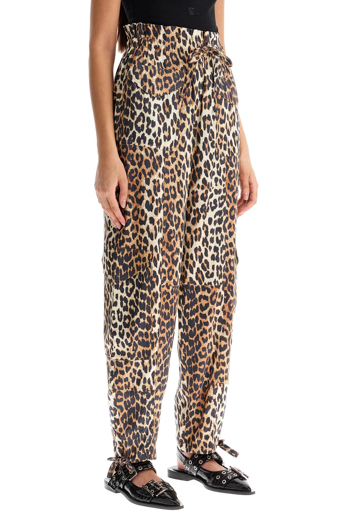 Ganni Leopard Print Satin Cargo Pants