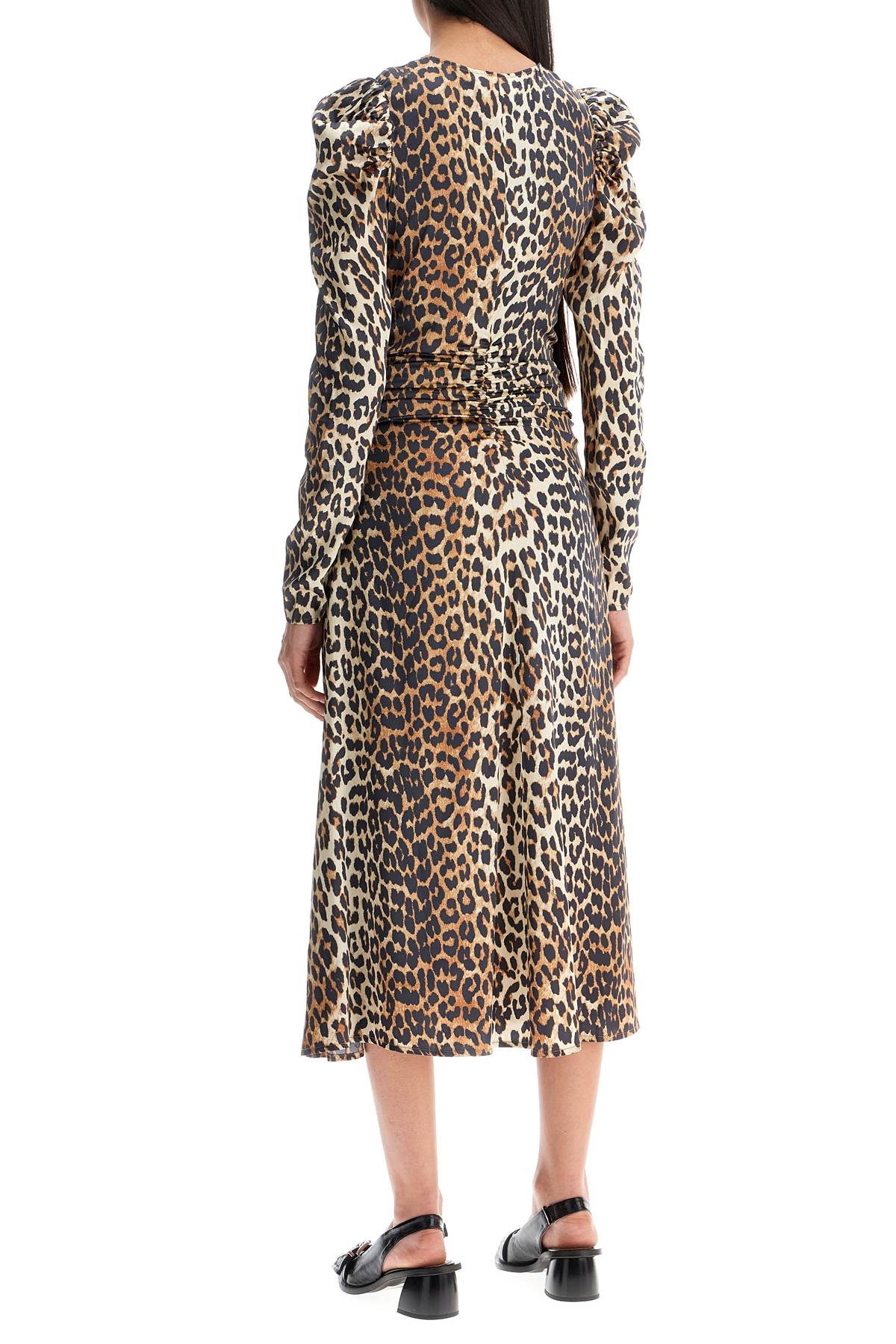 Ganni Animal Print Satin Midi Dress