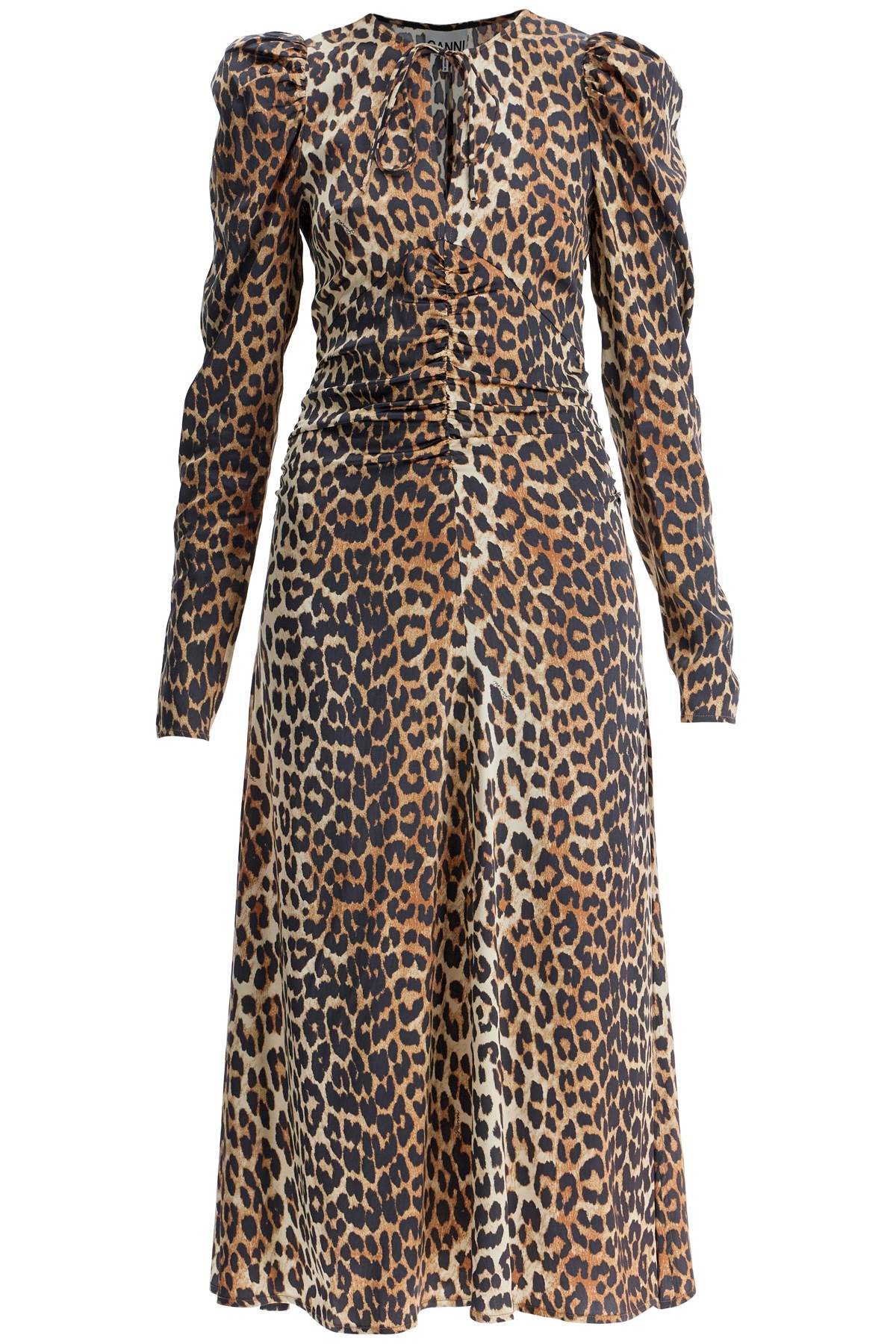 Ganni Animal Print Satin Midi Dress