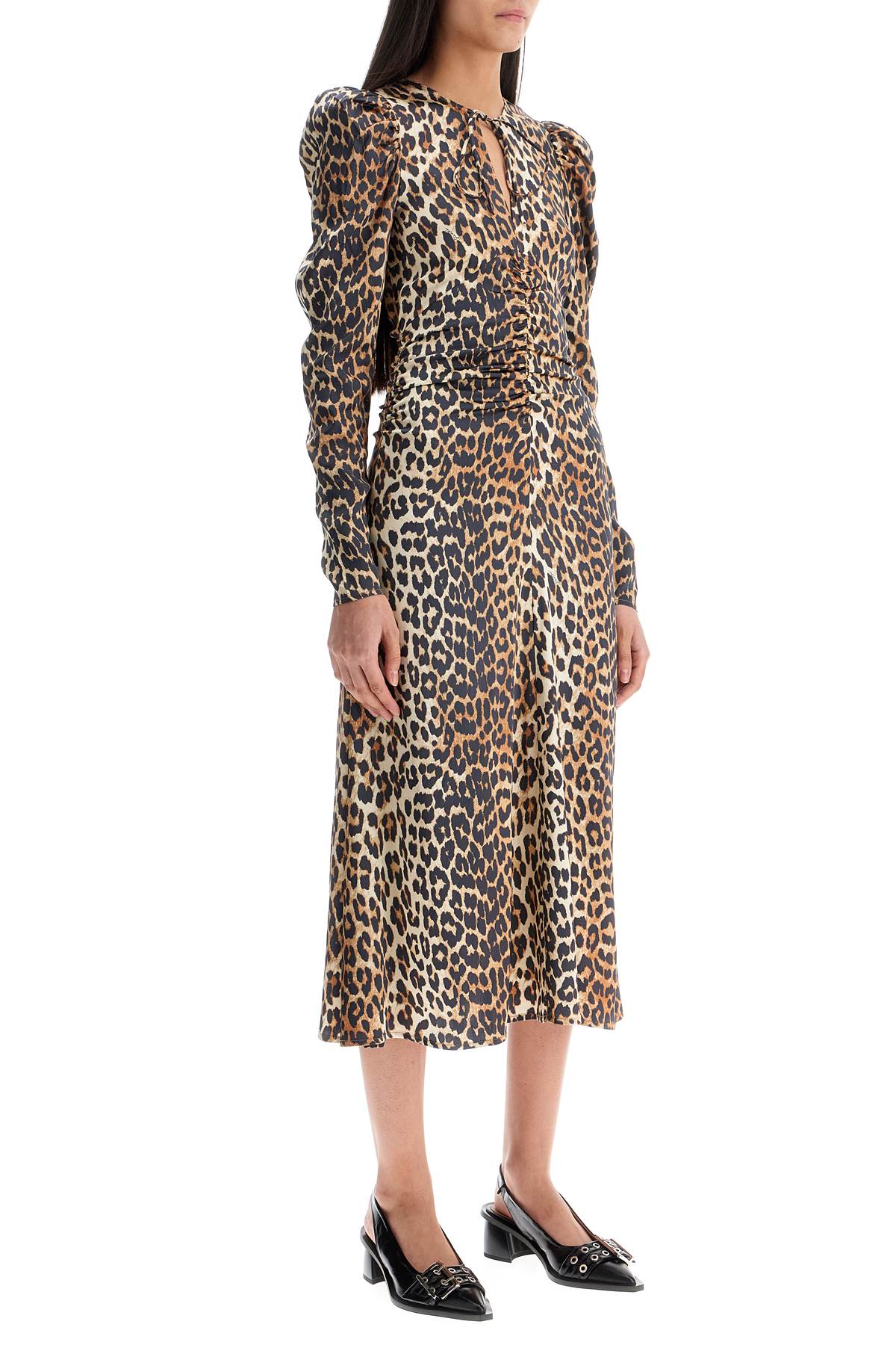 Ganni Animal Print Satin Midi Dress