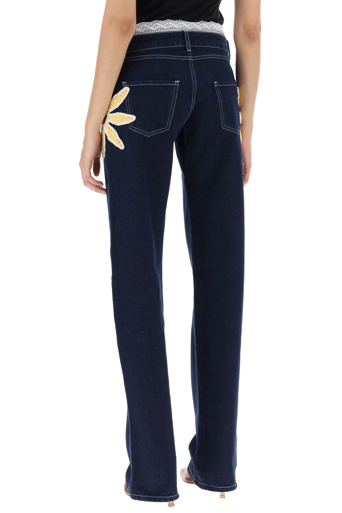 Siedres Low-Rise Jeans With Crochet Flowers