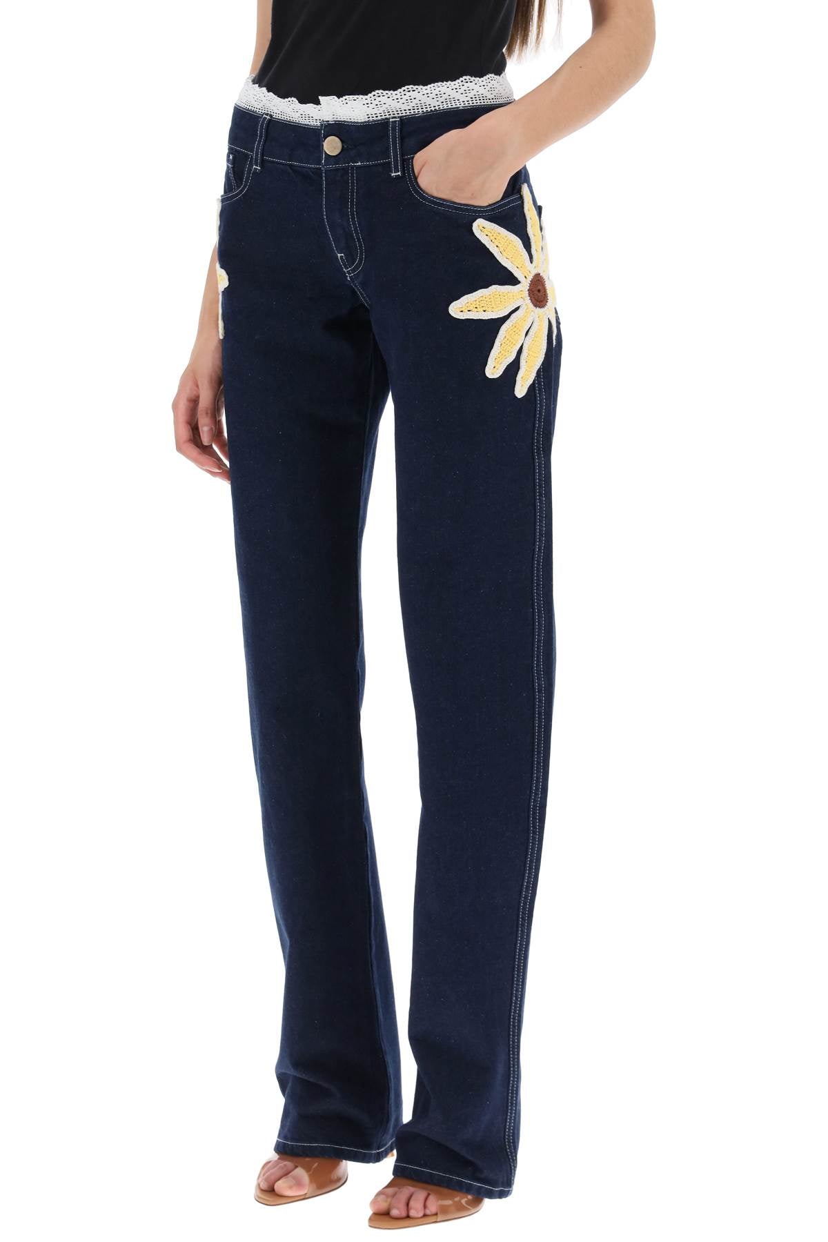 Siedres Low-Rise Jeans With Crochet Flowers