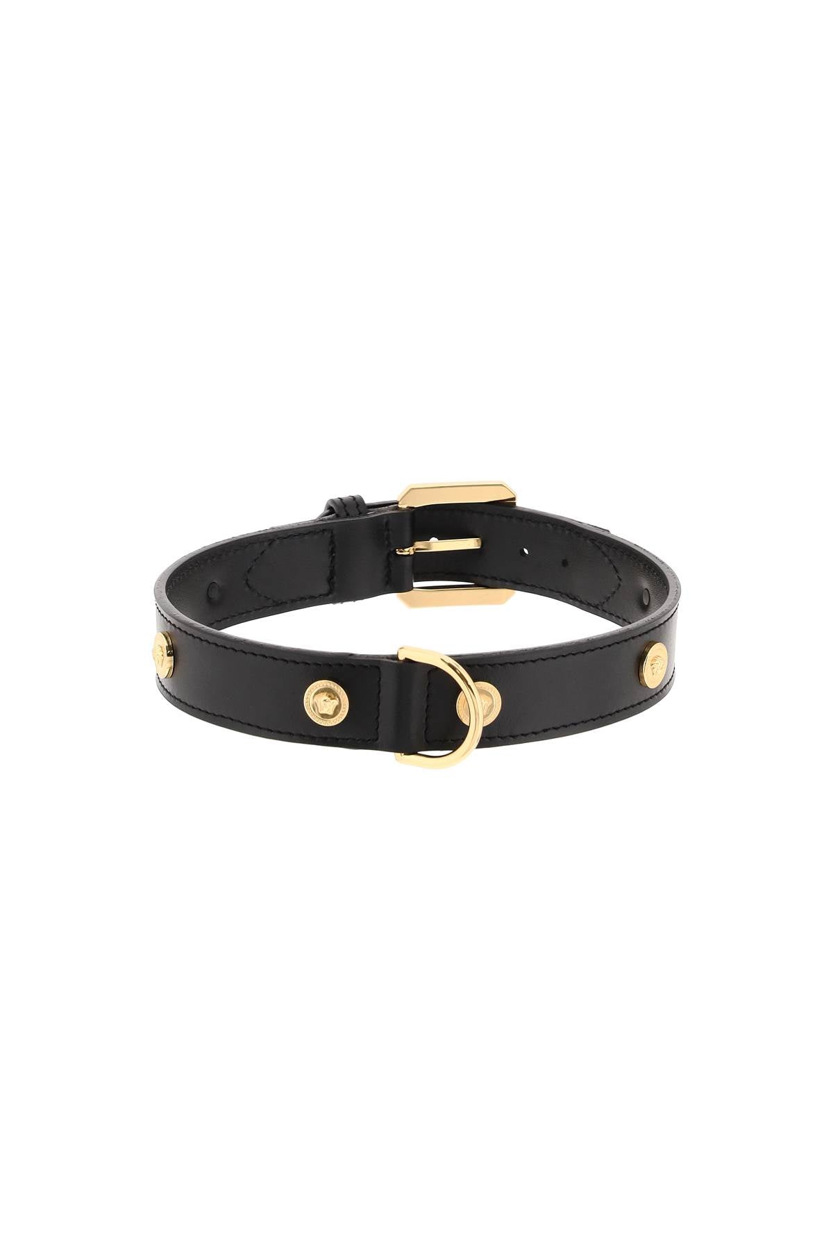 Versace Leather Collar With Medusa Studs - Large