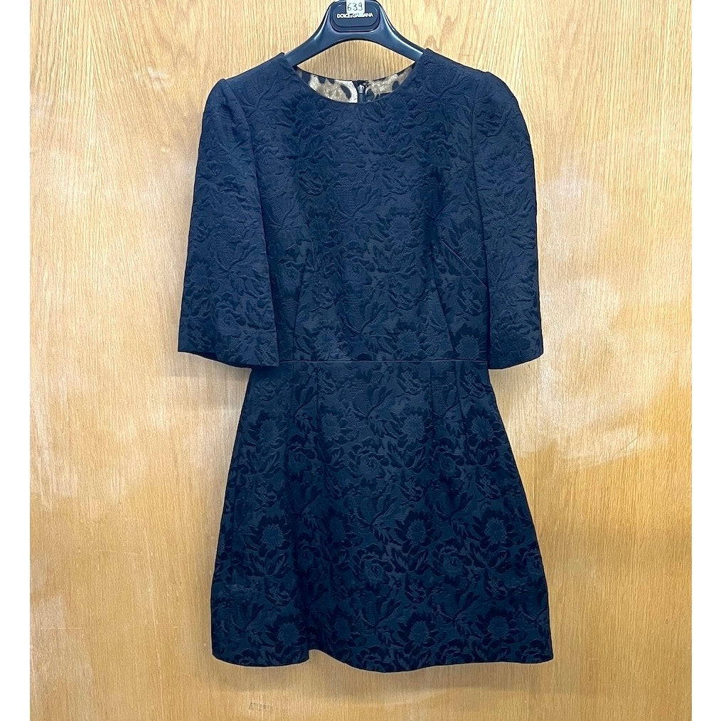 DOLCE & GABBANA Black A-line Brocade Jacquard Mini Dress 42 M