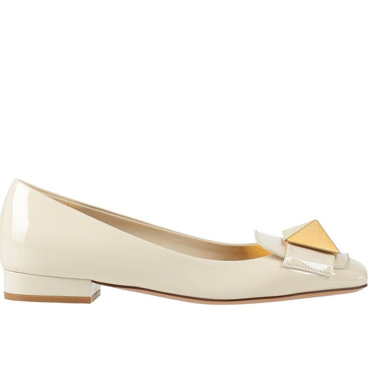 Valentino Garavani Ivory One Stud Flat Patent Leather Ballerina Shoes