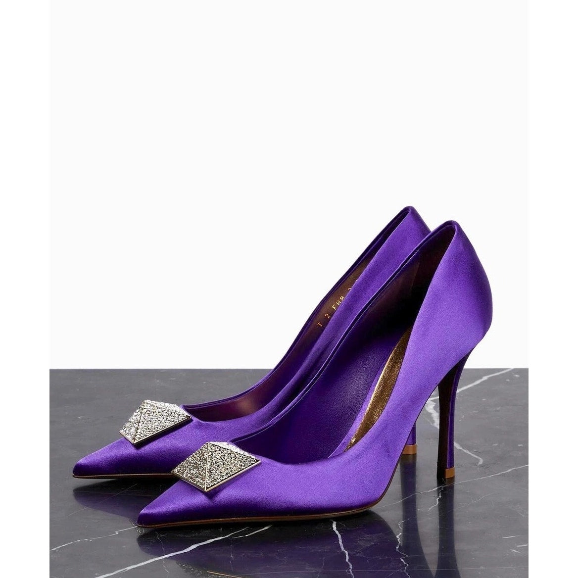 Valentino Garavani Purple Crystal One Stud Pointed-toe Satin Pumps 39.5