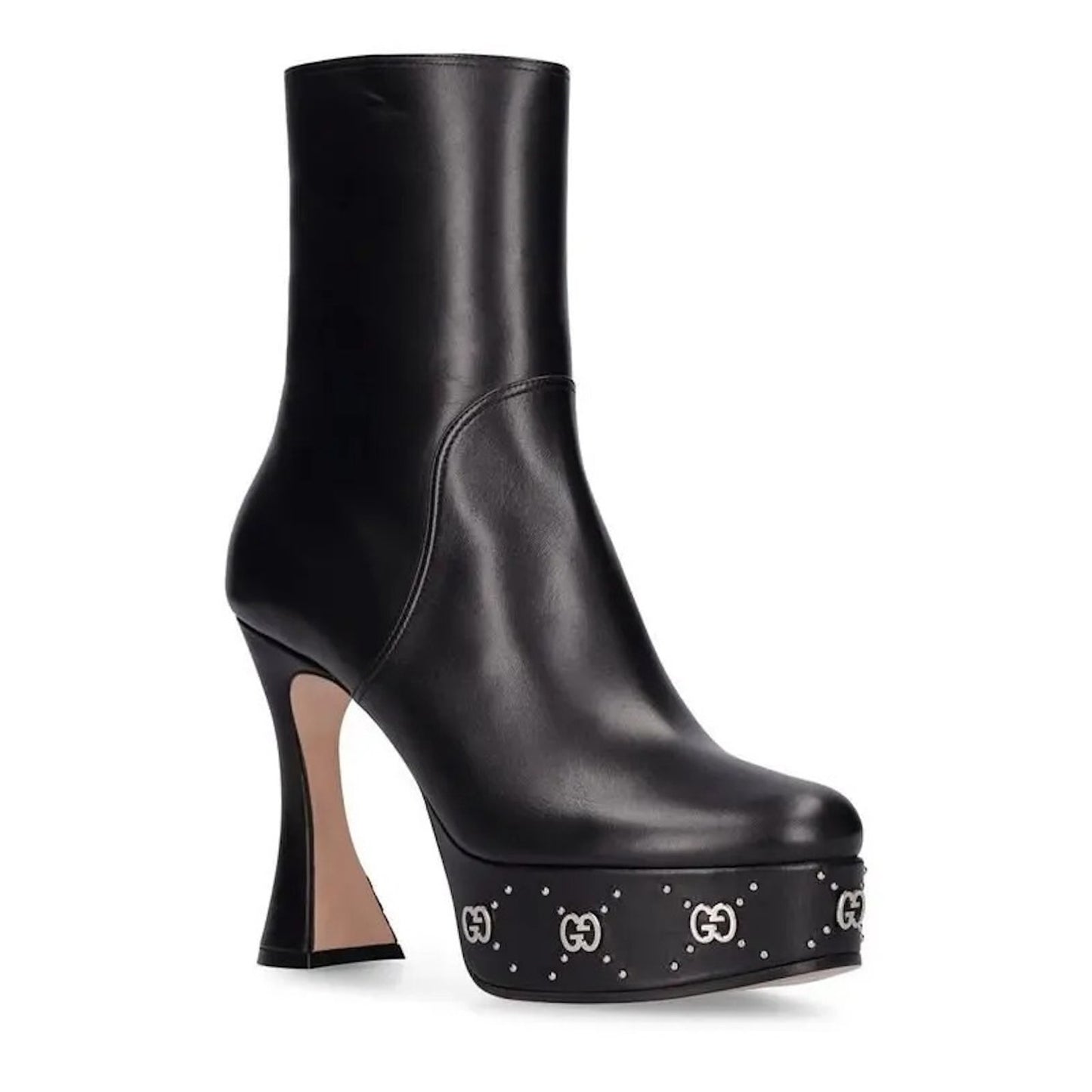 Gucci Janaya 115 Black Leather GG Stud Platform Booties