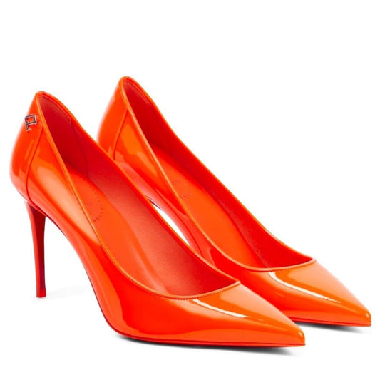 Christian Louboutin Sporty Kate 85 patent leather pointed toe pumps Orange