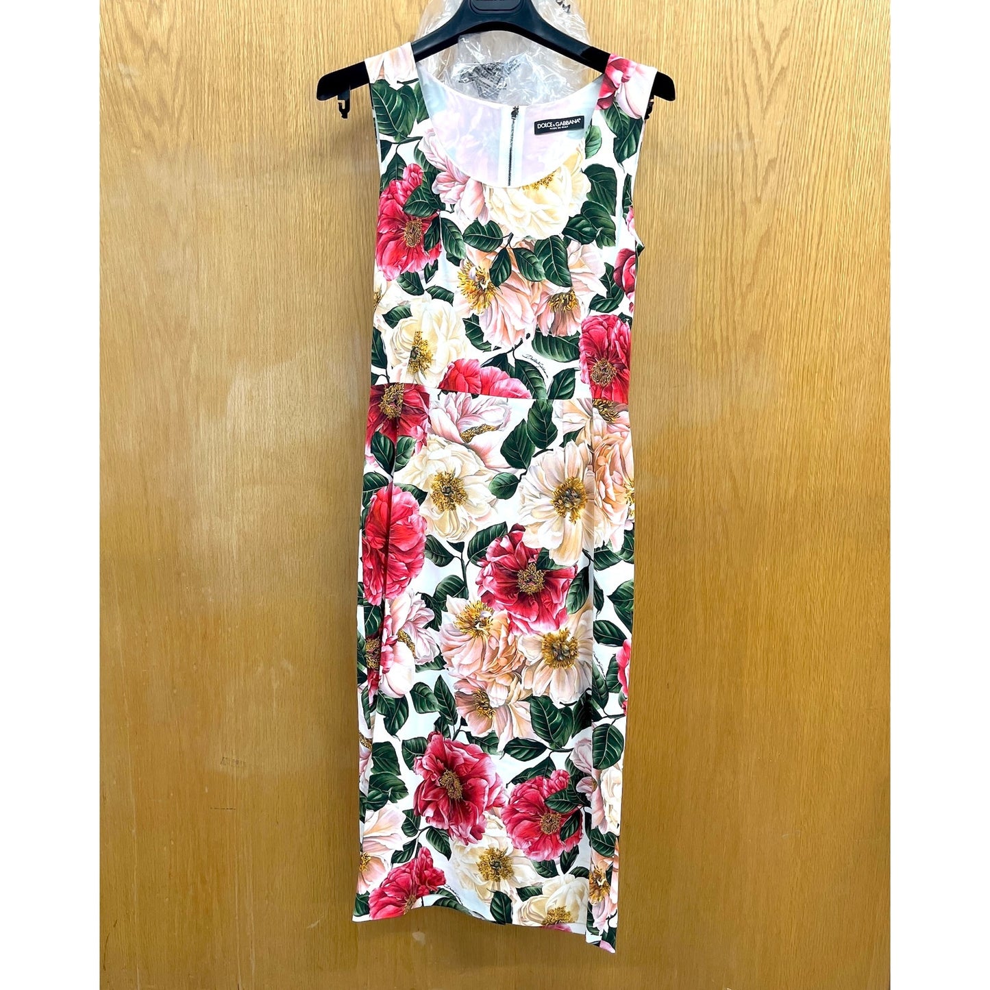 NWT Dolce & Gabbana Pink Multi Floral Midi Bodycon Dress IT 40 S