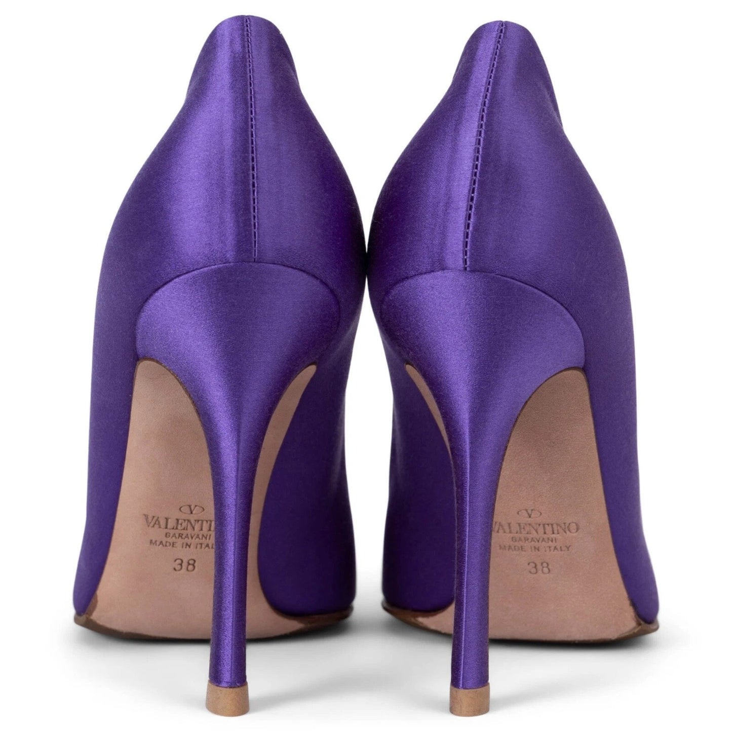 Valentino Garavani Purple Crystal One Stud Pointed-toe Satin Pumps 39.5