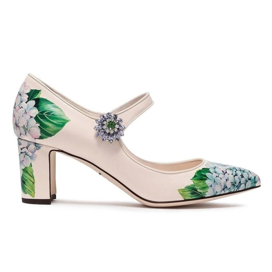 Dolce & Gabbana Leather Hydrangea Floral Print Pumps