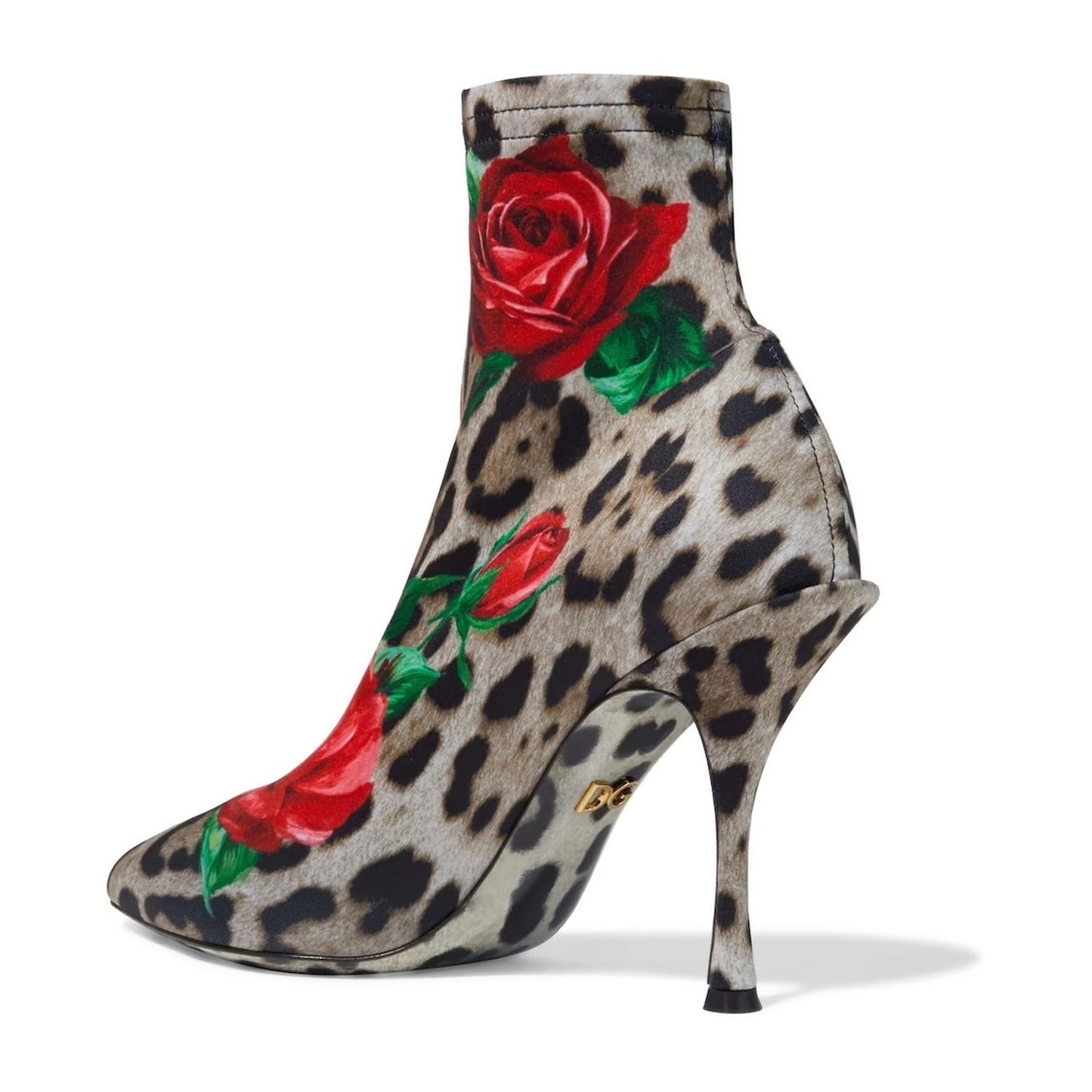 Dolce & Gabbana Floral Leopard Rose Print Stretch booties boots Tan Red 35.5