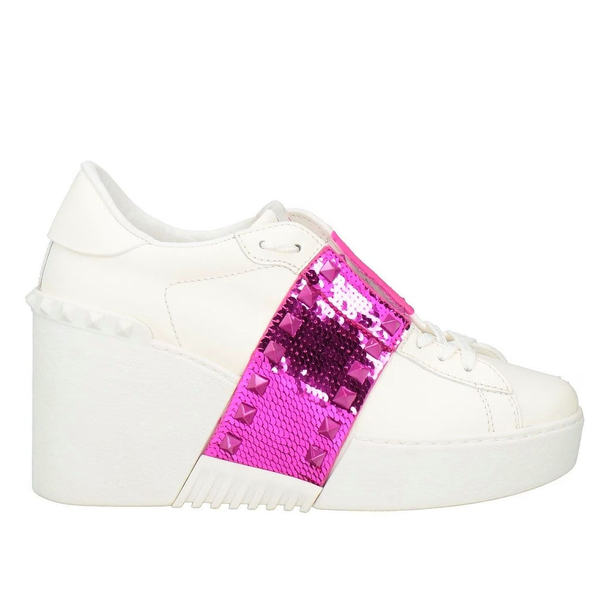 Valentino Garavani White Open Disco Platform Wedge Sequin Sneaker