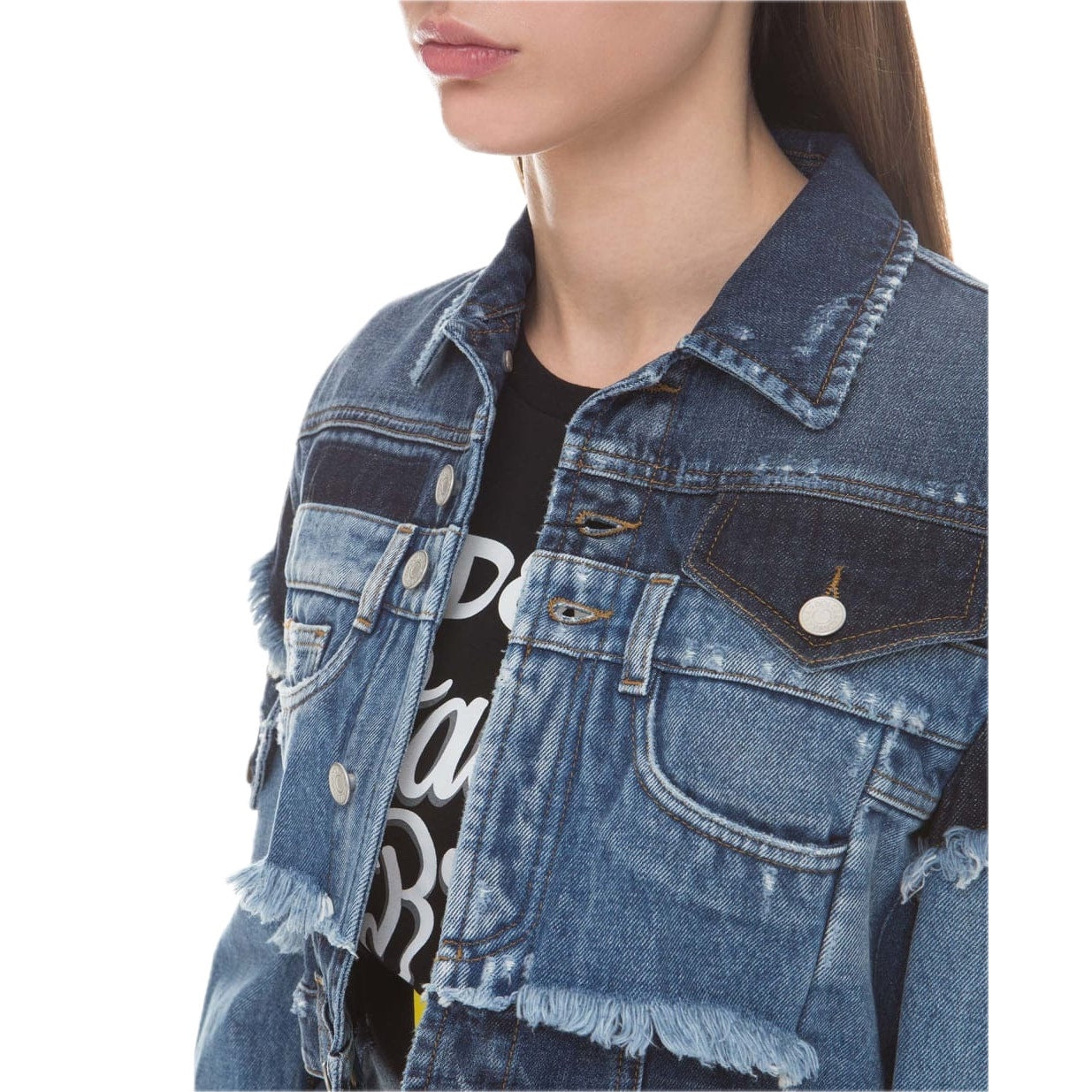NWT Dolce & Gabbana Cropped Blue Denim Patchwork Jean Jacket IT 40 S