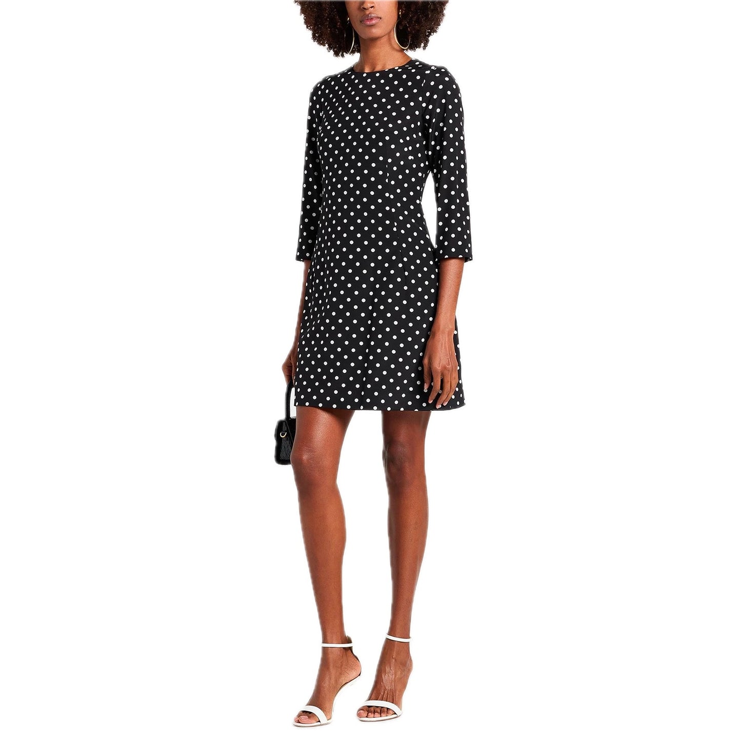 DOLCE & GABBANA Black White Polka Dot Long Sleeve Mini Dress 42 M