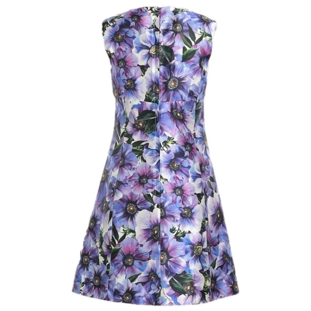 Dolce & Gabbana Purple Anemone Floral Silk Crepe De Chine Sleeveless Mini Dress