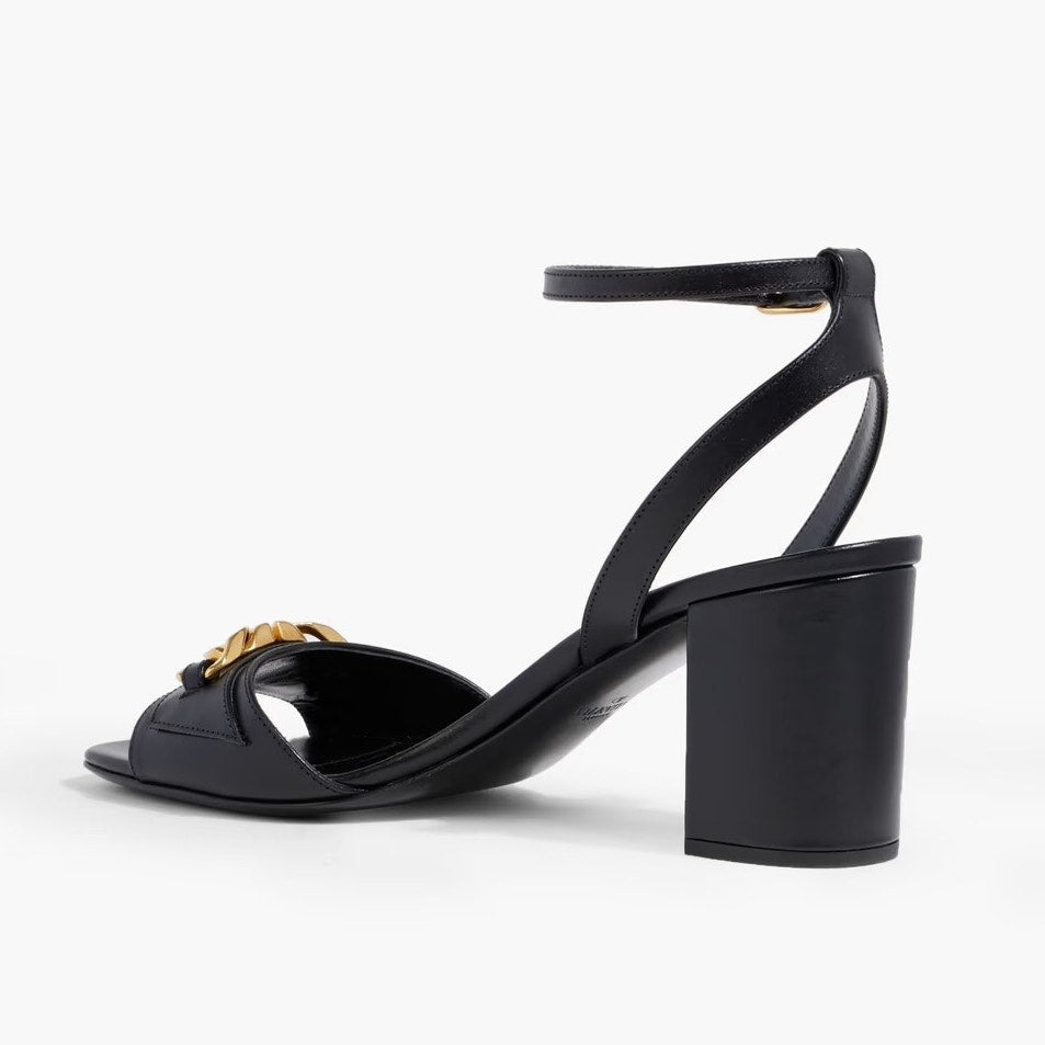 Valentino Garavani Black VLogo Chain Leather Sandals 35