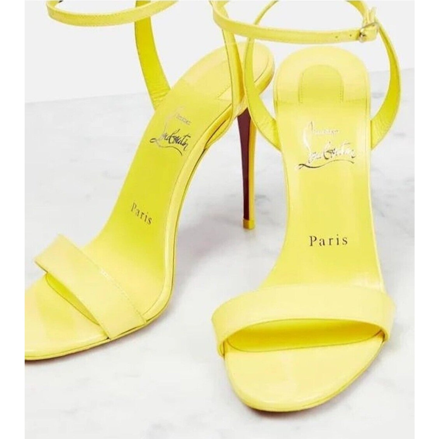 CHRISTIAN LOUBOUTIN Loubigirl 100 Leather Heel Sandals Yellow