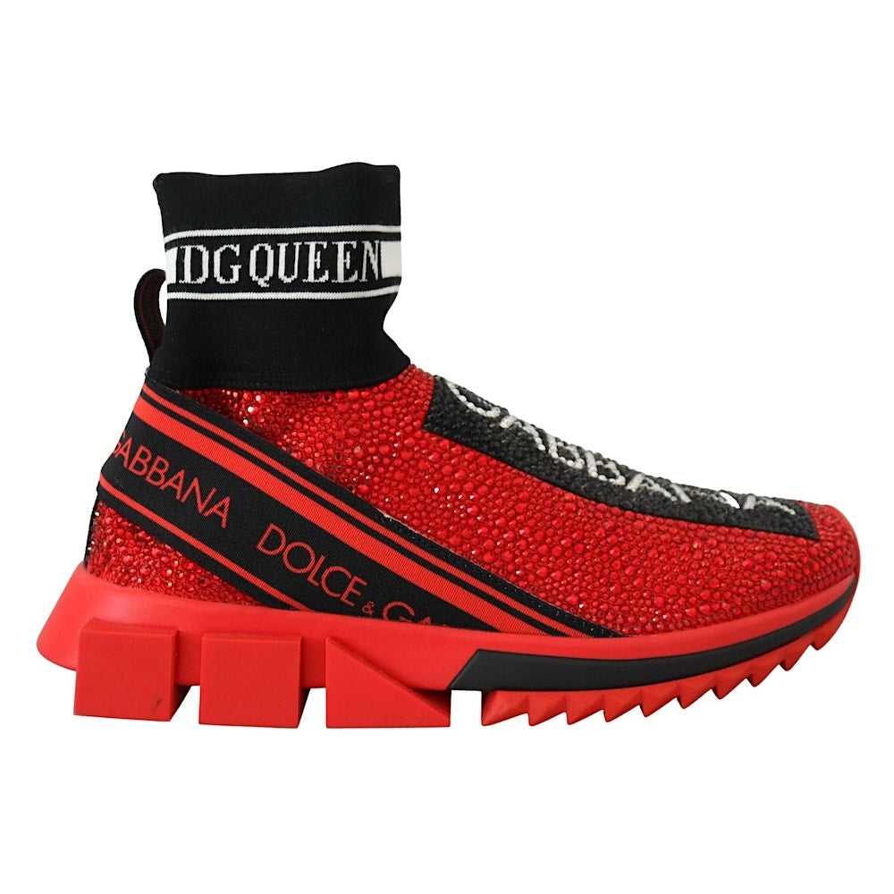 Dolce & Gabbana Red Bling Rhinestone  Sorrento Sneakers Socks