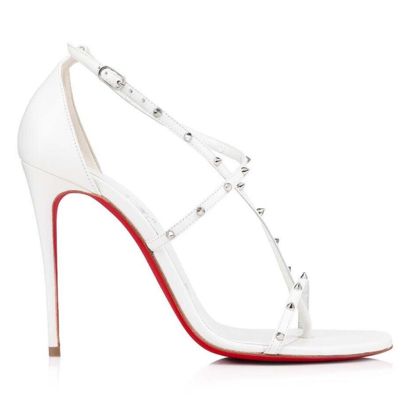 CHRISTIAN LOUBOUTIN Riojana 100 spikes White Leather Stiletto Heel Sandals