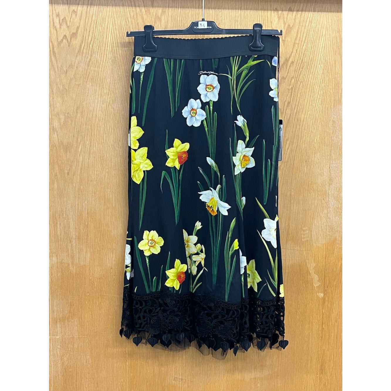 DOLCE & GABBANA Black Daffodil-print Cady Midi Skirt  IT 40 US S