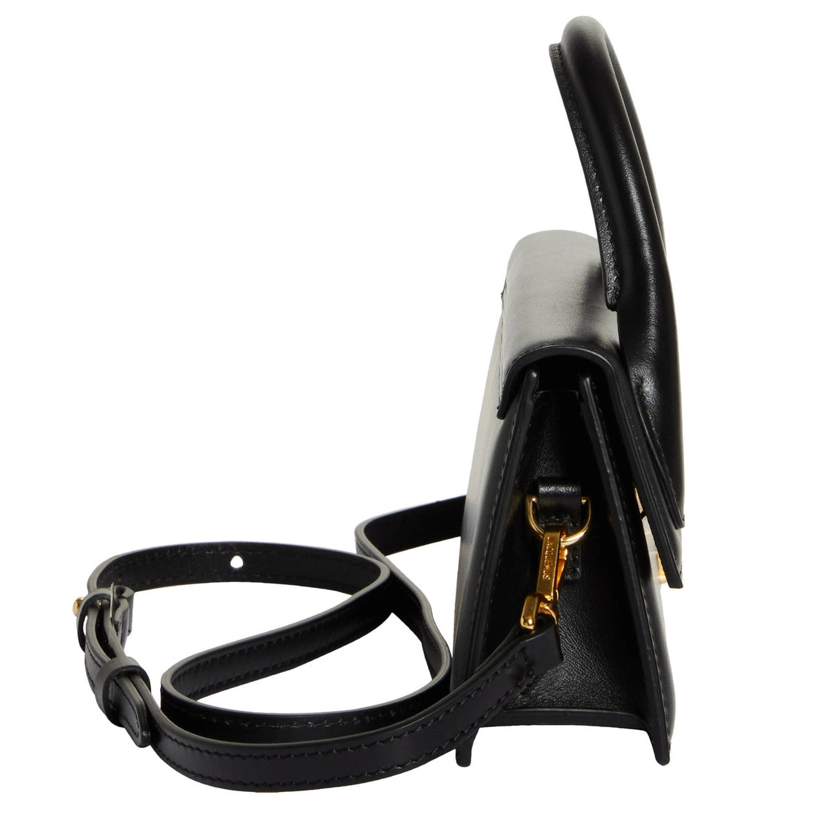 NWT Jacquemus Le Chiquito Long Leather Bag Black Gold Logo