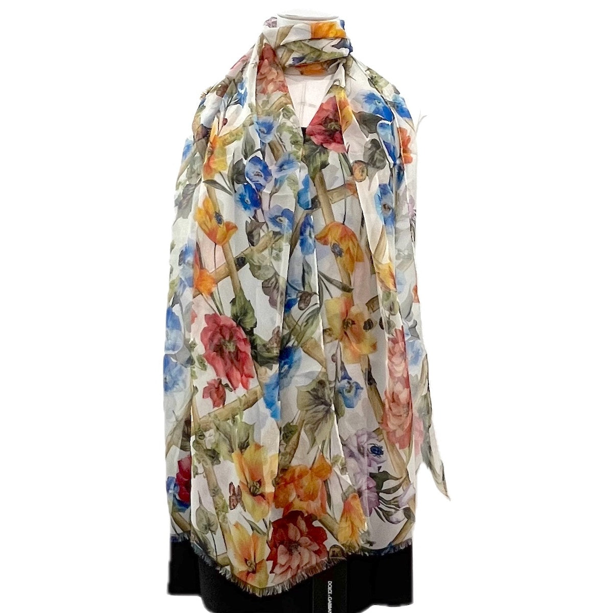Dolce & Gabbana Floral Printed luxury lightweight silk scarf Shawl Orange Multi