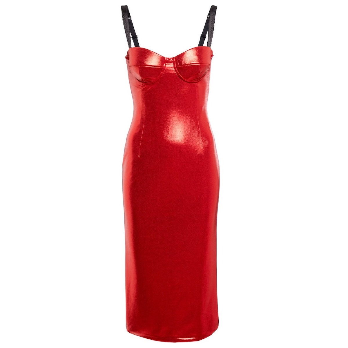 DOLCE & GABBANA Red Laminated Bustier Midi Dress 40 S
