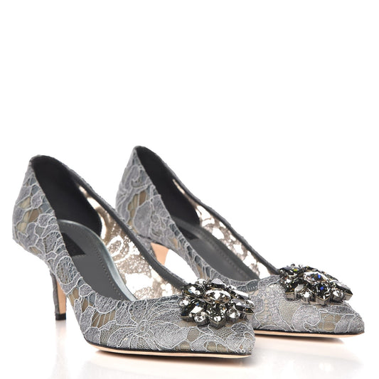 Dolce & Gabbana Bellucci 60 Pumps in Taormina Lace Crystals Grey