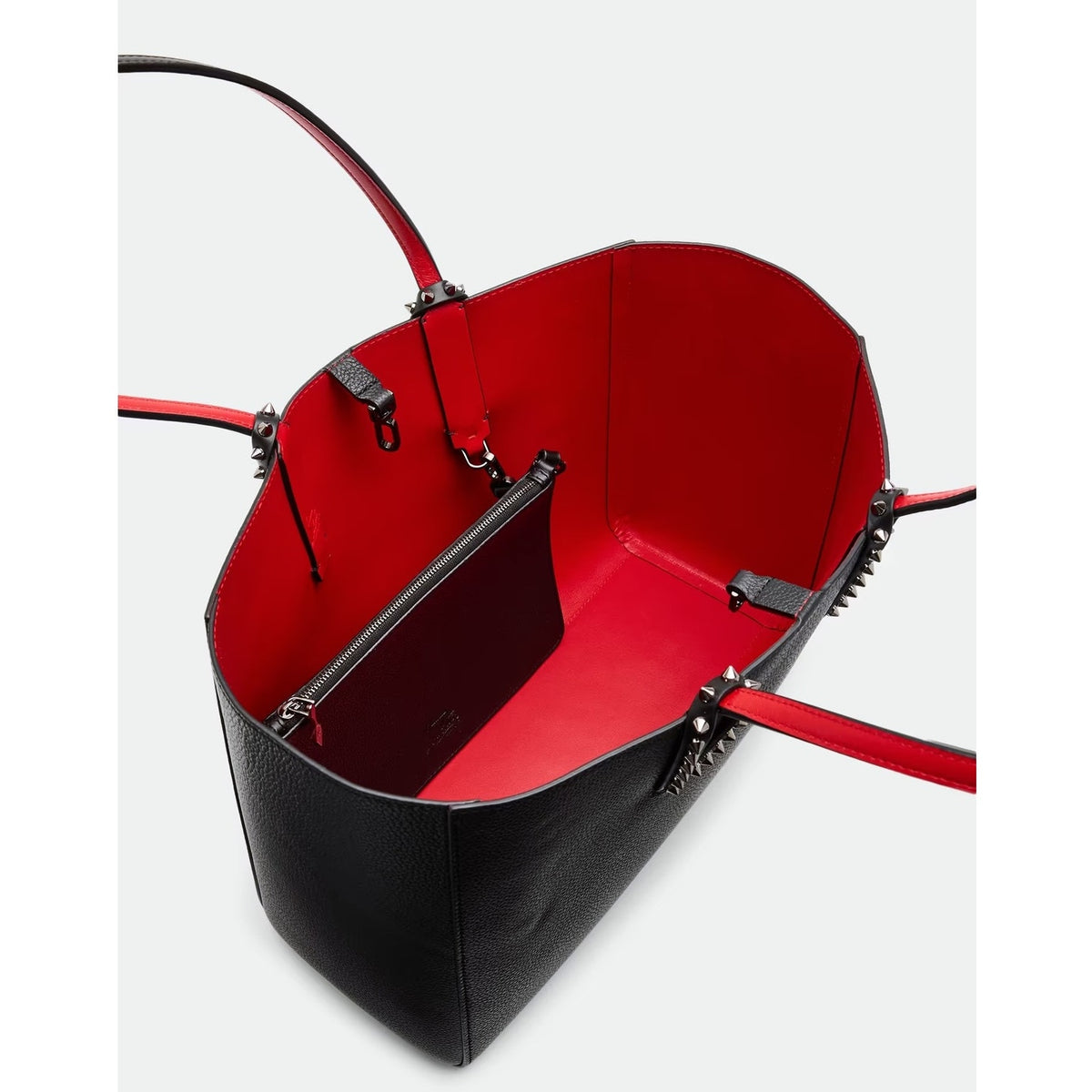 Christian Louboutin Cabata Small Calf leather spikes Tote Bag Black Red